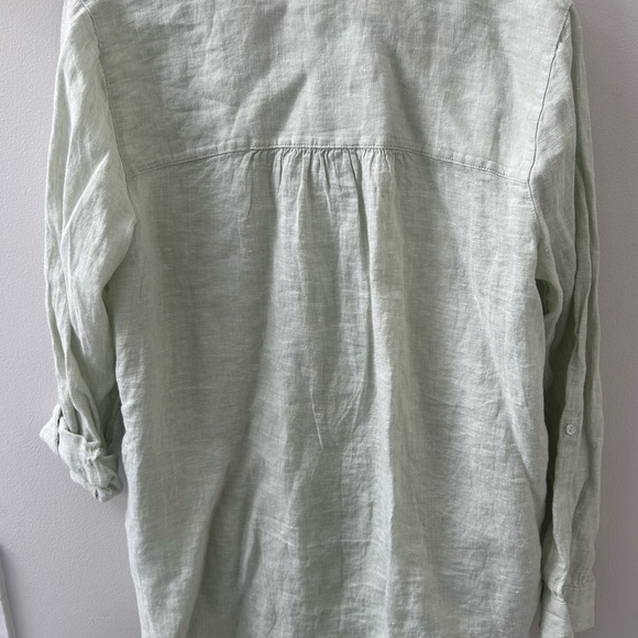 Women's large light green Sigrid Olsen 100:/: linen tunic button down shirt - Picture 9 of 13